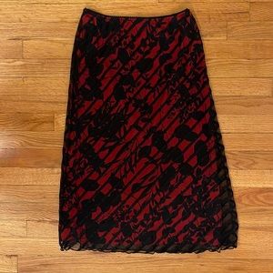 Vivienne Tam Red and Black Midi Skirt